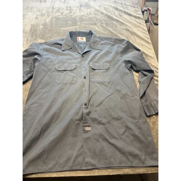 Dickies Work Wear Dark Gray Button Up Long Sleeve Shirt 2XLT TALL Chest Pocket - Picture 1 of 5